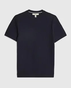 Navy Muscle Fit Zig Zag Textured T-Shirt