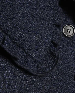 Navy Oversized Collar Boucle Top