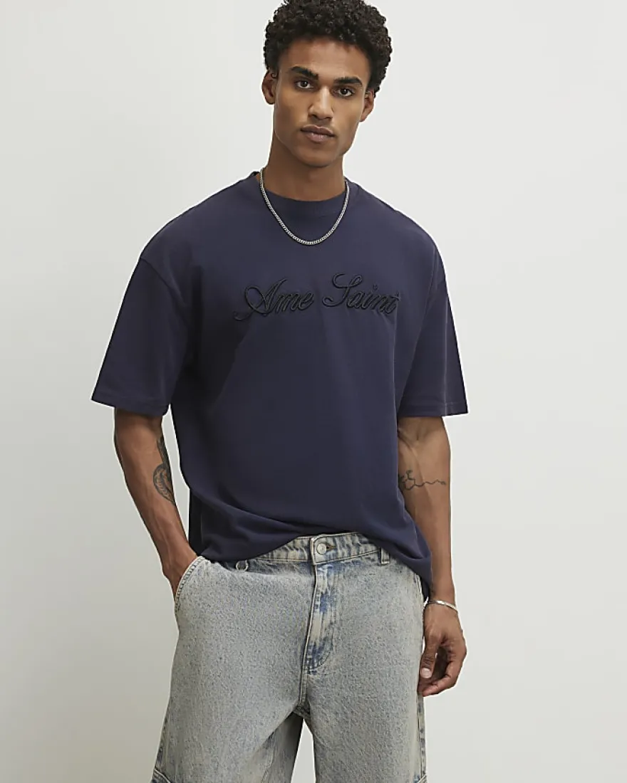 Navy Oversized Fit Ame Saint Pique T-Shirt