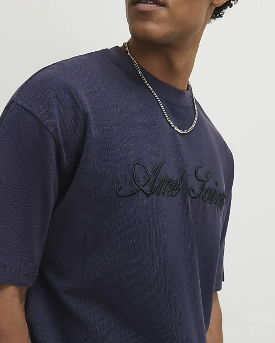 Navy Oversized Fit Ame Saint Pique T-Shirt