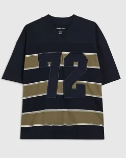 Navy Oversized Fit Stripe Heavyweight T-Shirt