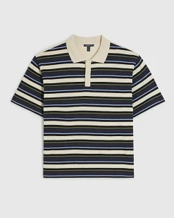 Navy Oversized Fit Stripe Polo Shirt