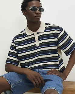 Navy Oversized Fit Stripe Polo Shirt