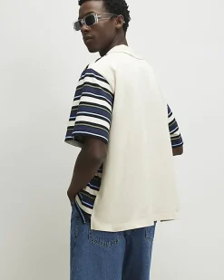 Navy Oversized Fit Stripe Polo Shirt