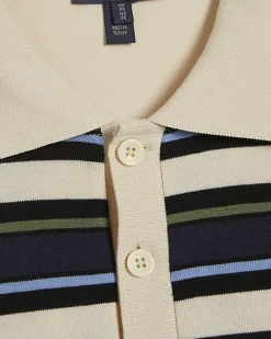 Navy Oversized Fit Stripe Polo Shirt