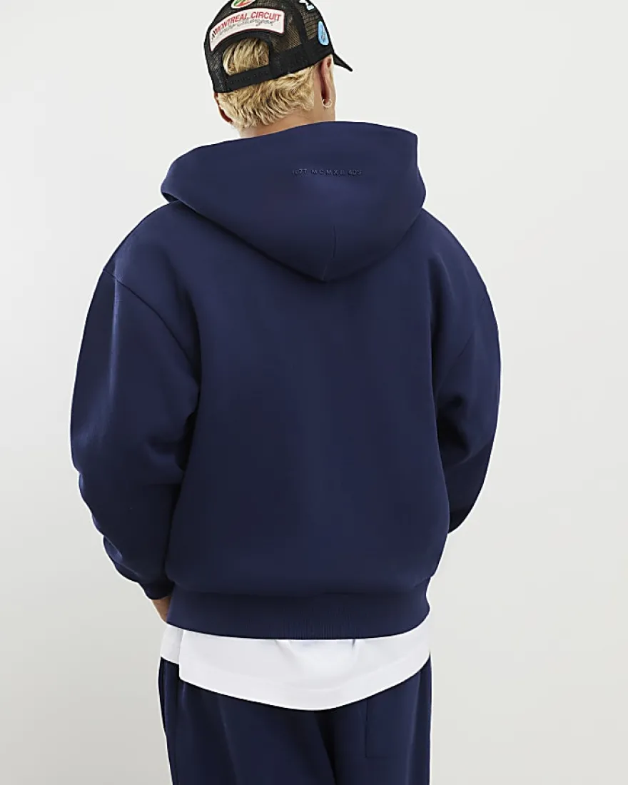 Navy Oversized Fit Zip Through Hoodie