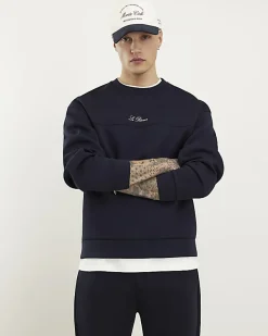 Navy Oversized Premium Embroidered Sweatshirt