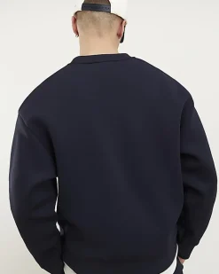Navy Oversized Premium Embroidered Sweatshirt