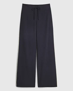 Navy Pinstripe Crochet Side Stripe Joggers