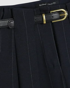 Navy Pinstripe Low Waist Belted Trousers