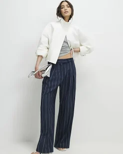 Navy pinstripe wide leg trousers