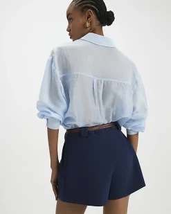 Navy Plaited Belt Tailored Shorts