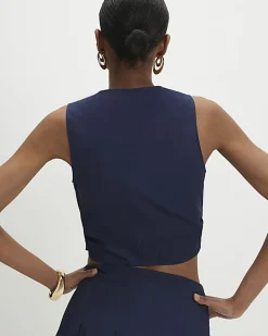 Navy Poplin Ruched Waistcoat