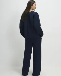Navy Premium Drawstring Wide Leg Joggers