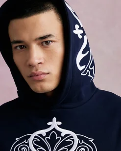 Navy Regular Fit Baroque Embroidered Hoodie