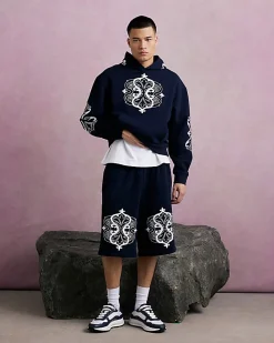 Navy Regular Fit Baroque Embroidered Hoodie