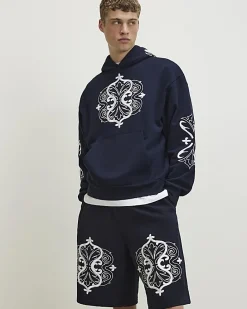Navy Regular Fit Baroque Embroidered Hoodie
