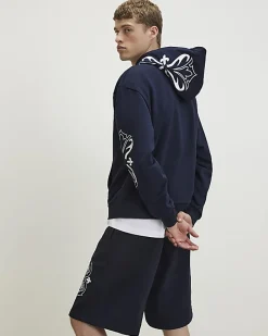 Navy Regular Fit Baroque Embroidered Hoodie