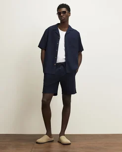 Navy Regular Fit Cross Hatch Shorts