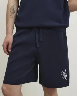 Navy Regular Fit Knitted Shorts