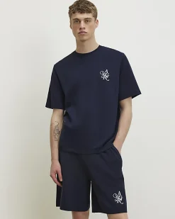 Navy Regular Fit Knitted Shorts