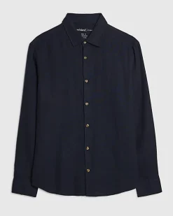 Navy Regular Fit Linen Blend Shirt