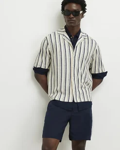 Navy Regular Fit Linen Blend Shorts