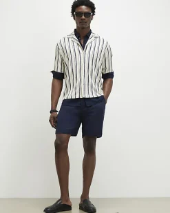 Navy Regular Fit Linen Blend Shorts