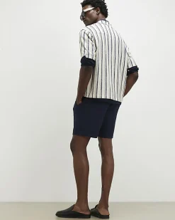 Navy Regular Fit Linen Blend Shorts