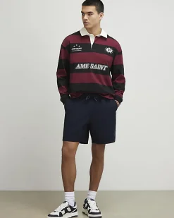 Navy Regular Fit Taped Shorts