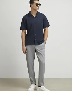 Navy Regular Fit Texture Revere Shirt