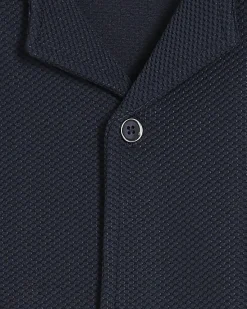 Navy Regular Fit Texture Revere Shirt