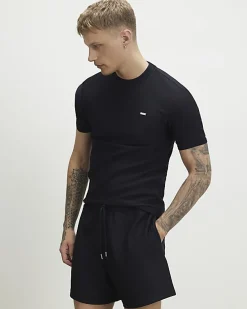 Navy Regular Fit Textured Short Length Shorts