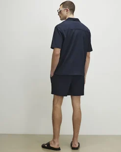 Navy Regular Fit Textured Shorts