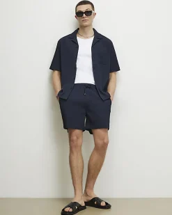 Navy Regular Fit Textured Short Sleeve Shirt