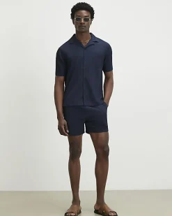 Navy Regular Fit Textured Shirt & Short Set
