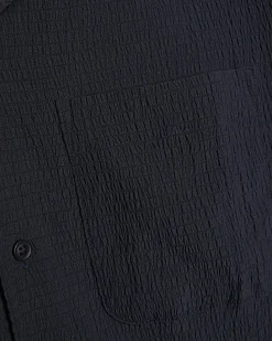 Navy Regular Fit Textured Shirt & Short Set