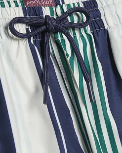 Navy Regular Length Stripe Swim Shorts