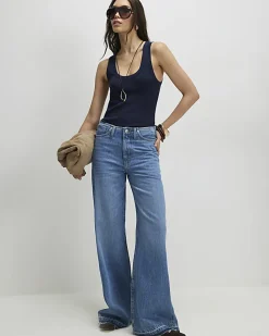 Navy Ribbed Scoop Neck Vest Top