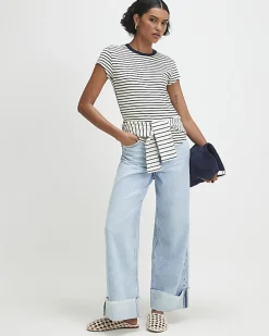 Navy Ribbed Stripe Fitted T-Shirt