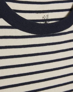 Navy Ribbed Stripe Fitted T-Shirt
