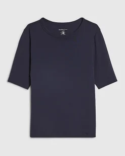 Navy Short Sleeve Cotton Fitted Top
