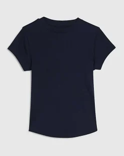 Navy Short Sleeve Fitted Ribbed Top