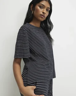 Navy Short Sleeve Striped Top
