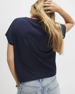 Navy Short Sleeve Twist Front T-Shirt
