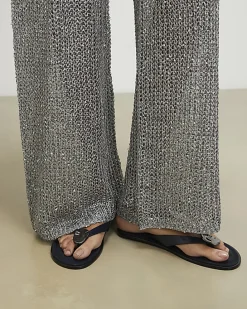 Navy Silver Hardware Toe Thong Flat Sandals