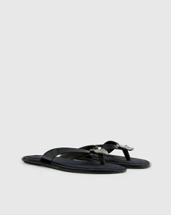 Navy Silver Hardware Toe Thong Flat Sandals