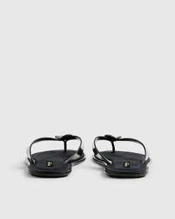 Navy Silver Hardware Toe Thong Flat Sandals