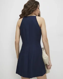 Navy Sleeveless Button Mini Dress