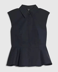 Navy Sleeveless Peplum Shirt
